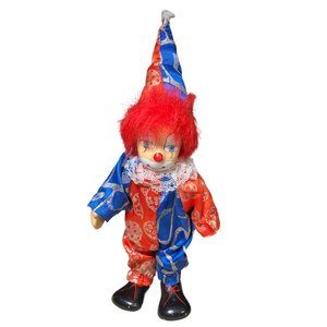 Clown Doll with Red Hair and red/ blue outfit